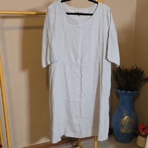 Flax Light Grey Linen Midi Shift Dress